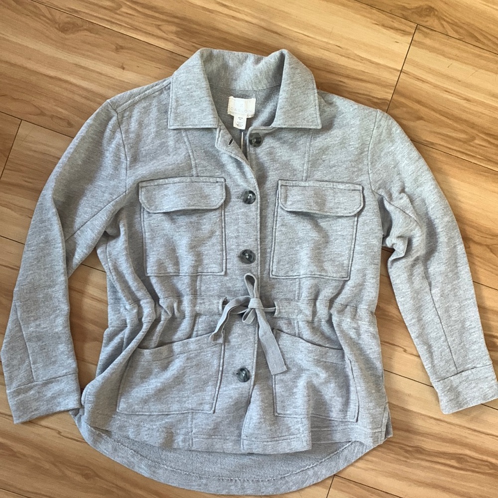NWT Caslon Grey Lightweight sweater utility Jacket XSP cargo style